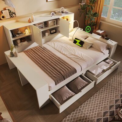 ACKERMAN Lit Coffre 140x200 Cm Blanc – Lit De Jour Avec Tiroirs Et Espace De Rangement, Lit En Bois Avec Portes Doubles Et Ports Usb/usb-c – Lit Double Gain De Place Et Lit Enfant (sans Matelas) - Publicité ACKERMAN Lit Coffre 140x200 Cm Blanc – Lit De Jour Avec Tiroirs Et Espace De Rangement, Lit En Bois Avec Portes Doubles Et Ports Usb/usb-c – Lit Double Gain De Place Et Lit Enfant (sans Matelas) - Publicité