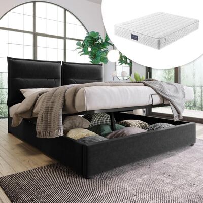 OEM Lit Double Hydraulique Capitonné 140x200cm, Tête De Lit Réglable, Sommier À Lattes En Métal, Velours, Cadre De Lit Moderne Avec Espace De Rangement, Grand Espace De Rangement, Noir (avec Matelas) - Publicité OEM Lit Double Hydraulique Capitonné 140x200cm, Tête De Lit Réglable, Sommier À Lattes En Métal, Velours, Cadre De Lit Moderne Avec Espace De Rangement, Grand Espace De Rangement, Noir (avec Matelas) - Publicité
