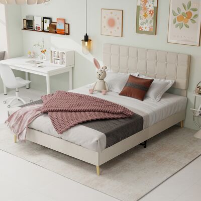 ARRIGONI Lit En Tissu Moderne Beige Profond Avec Tête De Lit Capitonnée À Carreaux Style Luxe Léger, Pour Petite Chambre Principale Ou Seconde Chambre, Lit Double, Taille Du Matelas: 140 Cm × 200 Cm, Beige - Publicité ARRIGONI Lit En Tissu Moderne Beige Profond Avec Tête De Lit Capitonnée À Carreaux Style Luxe Léger, Pour Petite Chambre Principale Ou Seconde Chambre, Lit Double, Taille Du Matelas: 140 Cm × 200 Cm, Beige - Publicité