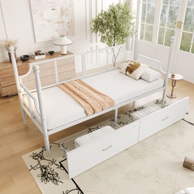 ACKERMAN Canapé-lit En Fer 90200, Dossier Et Accoudoirs En Mesh En Style Vintage, Entouré De Hauts Piliers De Soutien, Cadre En Métal Avec Étagères, Lit Simple En Fer, Lit Pour Adolescent, Blanc - Publicité ACKERMAN Canapé-lit En Fer 90200, Dossier Et Accoudoirs En Mesh En Style Vintage, Entouré De Hauts Piliers De Soutien, Cadre En Métal Avec Étagères, Lit Simple En Fer, Lit Pour Adolescent, Blanc - Publicité