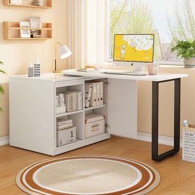 LEMONBEST Lit Escamotable 2 En 1 Avec Bureau Intégré, 90x200 Cm Avec Matelas 4 Cm Roulettes Armoire 2 Rangements, Gain De Place Chambre Studio, Blanc - Publicité LEMONBEST Lit Escamotable 2 En 1 Avec Bureau Intégré, 90x200 Cm Avec Matelas 4 Cm Roulettes Armoire 2 Rangements, Gain De Place Chambre Studio, Blanc - Publicité