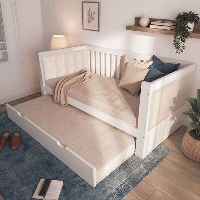 ACKERMAN Lit De Jour 90x190 Cm Avec Lit Gigogne 90x190, Design Gain De Place, Bois, Blanc, Idéal Pour Les Petits Appartements Ou Les Chambres D'Amis, Sommier À Lattes, Montage Facile (matelas Non Inclus) - Publicité ACKERMAN Lit De Jour 90x190 Cm Avec Lit Gigogne 90x190, Design Gain De Place, Bois, Blanc, Idéal Pour Les Petits Appartements Ou Les Chambres D'Amis, Sommier À Lattes, Montage Facile (matelas Non Inclus) - Publicité