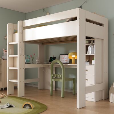 ACKERMAN Lit Superposé Enfant Avec Bureau En Forme De L, Étagères Et Tiroirs Avec Zone De Chargement Usb/type-c, Lit Simple Pour Jeune Avec Échelle Et Sommier À Lattes En Bois, 90×200cm, Blanc, Sans Matelas. Publicité ACKERMAN Lit Superposé Enfant Avec Bureau En Forme De L, Étagères Et Tiroirs Avec Zone De Chargement Usb/type-c, Lit Simple Pour Jeune Avec Échelle Et Sommier À Lattes En Bois, 90×200cm, Blanc, Sans Matelas. Publicité