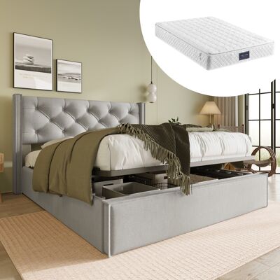 ACKERMAN Lit Double Hydraulique Capitonné 140x200cm, Sommier À Lattes En Métal, Cadre De Lit Moderne Avec Espace De Rangement, Coton, Gris Clair (matelas Inclus) - Publicité ACKERMAN Lit Double Hydraulique Capitonné 140x200cm, Sommier À Lattes En Métal, Cadre De Lit Moderne Avec Espace De Rangement, Coton, Gris Clair (matelas Inclus) - Publicité