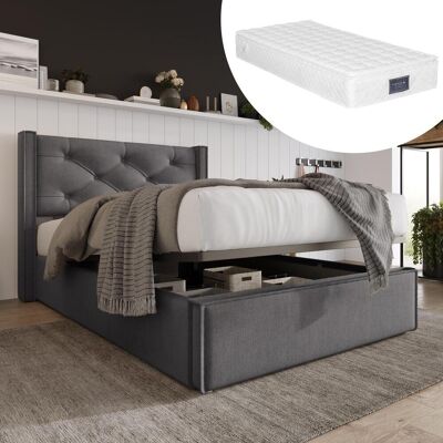 OEM Lit Simple Hydraulique Rembourré 90x200cm, Lit À Lattes Avec Cadre En Métal, Cadre De Lit Moderne Avec Espace De Rangement, Coton, Gris (avec Matelas) - Publicité OEM Lit Simple Hydraulique Rembourré 90x200cm, Lit À Lattes Avec Cadre En Métal, Cadre De Lit Moderne Avec Espace De Rangement, Coton, Gris (avec Matelas) - Publicité