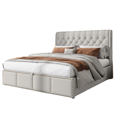 Generic Lit Capitonné En Coton Et Lin,avec Levier Hydraulique,rangement Des Coffres De Lit,décoration Rivets,140 X 190 Cm,sans Matelas - Publicité Generic Lit Capitonné En Coton Et Lin,avec Levier Hydraulique,rangement Des Coffres De Lit,décoration Rivets,140 X 190 Cm,sans Matelas - Publicité