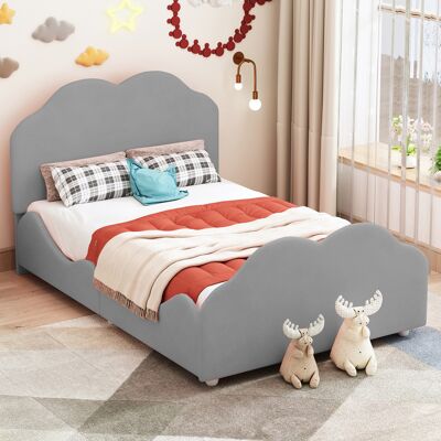 ACKERMAN Lit Capitonné Lit D'Enfant 90 X 200 Cm, Cadre De Lit D'Enfant Avec Barrière Haute, Tête Et Pied De Lit En Forme De Nuage. Lit Individuel En Velours Hypoallergénique, Gris - Publicité ACKERMAN Lit Capitonné Lit D'Enfant 90 X 200 Cm, Cadre De Lit D'Enfant Avec Barrière Haute, Tête Et Pied De Lit En Forme De Nuage. Lit Individuel En Velours Hypoallergénique, Gris - Publicité