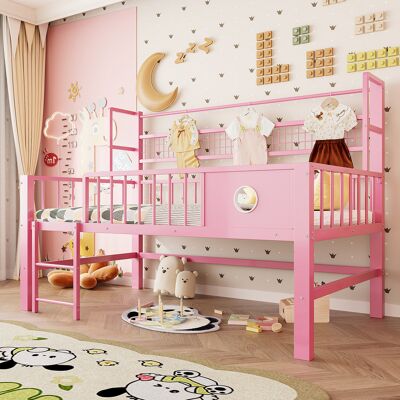 ACKERMAN Lit D'Enfant 90200cm, Lit Mezzanine Bas Avec Cadre En Fer Et Compartiments De Rangement, Adapté Pour Enfants Et Adolescents. Rose - Publicité ACKERMAN Lit D'Enfant 90200cm, Lit Mezzanine Bas Avec Cadre En Fer Et Compartiments De Rangement, Adapté Pour Enfants Et Adolescents. Rose - Publicité
