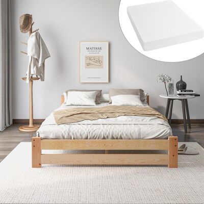 OEM Lit Futon En Bois Massif, Lit En Bois Naturel Avec Tête De Lit Et Sommier À Lattes, Naturel (200x140cm) - Publicité OEM Lit Futon En Bois Massif, Lit En Bois Naturel Avec Tête De Lit Et Sommier À Lattes, Naturel (200x140cm) - Publicité
