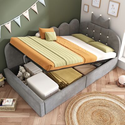 ACKERMAN Banquette-lit Capitonnée 90 X 200 Cm, Canapé-lit Avec Rangement (hydraulique), Lit D'Appoint D'Angle En Velours Gris À Motif Ajouré, Sans Matelas - Publicité ACKERMAN Banquette-lit Capitonnée 90 X 200 Cm, Canapé-lit Avec Rangement (hydraulique), Lit D'Appoint D'Angle En Velours Gris À Motif Ajouré, Sans Matelas - Publicité