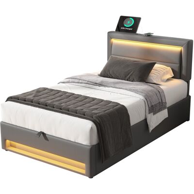 Generic Lit Capitonné 90 X 190 Cm,avec Port Usb (prend En Charge Le Chargement Sans Fil Et Filaire),avec Éclairage Led Et Espace De Rangement,sans Matelas,motif Litchi Pu,gris - Publicité Generic Lit Capitonné 90 X 190 Cm,avec Port Usb (prend En Charge Le Chargement Sans Fil Et Filaire),avec Éclairage Led Et Espace De Rangement,sans Matelas,motif Litchi Pu,gris - Publicité