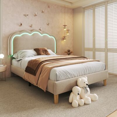 LEMONBEST Lit Simple Capitonné 90x200 Cm Avec Led, Tête De Lit Réglable, Sommier À Lattes, Idéal Chambre Enfant Ou Amis, Revêtement En Lin, Beige - Publicité LEMONBEST Lit Simple Capitonné 90x200 Cm Avec Led, Tête De Lit Réglable, Sommier À Lattes, Idéal Chambre Enfant Ou Amis, Revêtement En Lin, Beige - Publicité