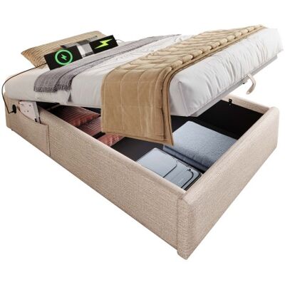 Generic Lit Simple Rembourré 90×190 Cm,cadre De Lit Rembourré Avec Usb-c Et Sommier À Lattes Pleine Surface,sans Tête De Lit,lin,naturel - Publicité Generic Lit Simple Rembourré 90×190 Cm,cadre De Lit Rembourré Avec Usb-c Et Sommier À Lattes Pleine Surface,sans Tête De Lit,lin,naturel - Publicité