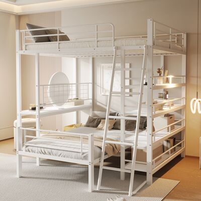 ACKERMAN Lit Superposé Cadre Métallique, Lit Mezzanine 140200, Lit Multifonctionnel Avec Plusieurs Compartiments De Rangement, Blanc - Publicité ACKERMAN Lit Superposé Cadre Métallique, Lit Mezzanine 140200, Lit Multifonctionnel Avec Plusieurs Compartiments De Rangement, Blanc - Publicité