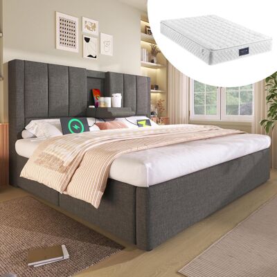 OEM Lit Double Capitonné 160x200cm Avec Porte-gobelet Et Station De Recharge Dissimulés, Lit Hydraulique Avec Espace De Rangement Sous Le Lit, Sommier À Lattes Inclus, Gris Lin (avec Matelas), Garantie... Publicité OEM Lit Double Capitonné 160x200cm Avec Porte-gobelet Et Station De Recharge Dissimulés, Lit Hydraulique Avec Espace De Rangement Sous Le Lit, Sommier À Lattes Inclus, Gris Lin (avec Matelas), Garantie... Publicité