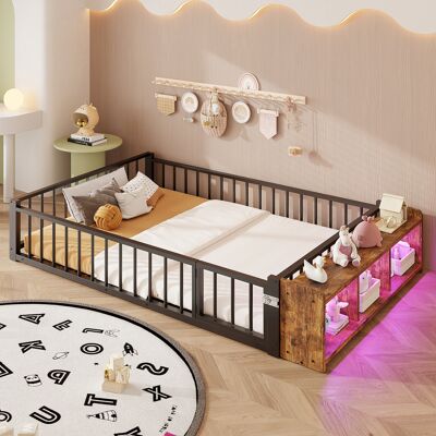 LEMONBEST Lit Enfant Métal 140x200 Cm, Garde-corps, Casiers De Rangement, Bandes Led, Cadre Fer, Sans Matelas, Noir - Publicité LEMONBEST Lit Enfant Métal 140x200 Cm, Garde-corps, Casiers De Rangement, Bandes Led, Cadre Fer, Sans Matelas, Noir - Publicité