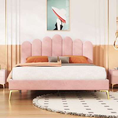 ACKERMAN Lit Capitonné Double 140 X 200 Cm, Cadre De Lit Avec Tête De Lit Et Sommier À Lattes, Lit Junior Adulte Et Lit D'Ami En Velours Hypoallergénique, Rose - Publicité ACKERMAN Lit Capitonné Double 140 X 200 Cm, Cadre De Lit Avec Tête De Lit Et Sommier À Lattes, Lit Junior Adulte Et Lit D'Ami En Velours Hypoallergénique, Rose - Publicité