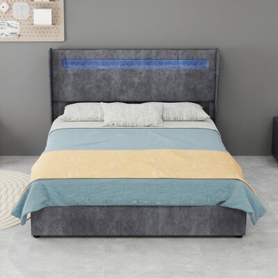 ACKERMAN Modern Minimalist Upholstered Bed With Soft Led-integrated Headboard, 140x200 Cm, Grey, Multifunctional Bedroom Furniture, High-profile Storage Base With Gas Lift Mechanism, Mattress Not Included. Publicité ACKERMAN Modern Minimalist Upholstered Bed With Soft Led-integrated Headboard, 140x200 Cm, Grey, Multifunctional Bedroom Furniture, High-profile Storage Base With Gas Lift Mechanism, Mattress Not Included. Publicité