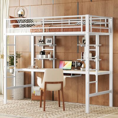 ACKERMAN Lit Mezzanine 90200 Cm, Cadre De Lit En Métal, Lit En Fer, Lit Mezzanine Avec Bureau Et 2 Étagères À Livres Pour Enfants, Adolescents Et Adultes, Blanc - Publicité ACKERMAN Lit Mezzanine 90200 Cm, Cadre De Lit En Métal, Lit En Fer, Lit Mezzanine Avec Bureau Et 2 Étagères À Livres Pour Enfants, Adolescents Et Adultes, Blanc - Publicité