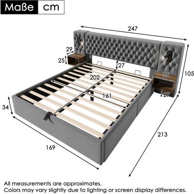 MIDUODUO Ensemble Chambre Complet 160×200cm Gris Velours,lit Hydraulique,2 Chevets,lumière Lecture Usb,lit Confortable Vendu Avec Matelas - Publicité MIDUODUO Ensemble Chambre Complet 160×200cm Gris Velours,lit Hydraulique,2 Chevets,lumière Lecture Usb,lit Confortable Vendu Avec Matelas - Publicité
