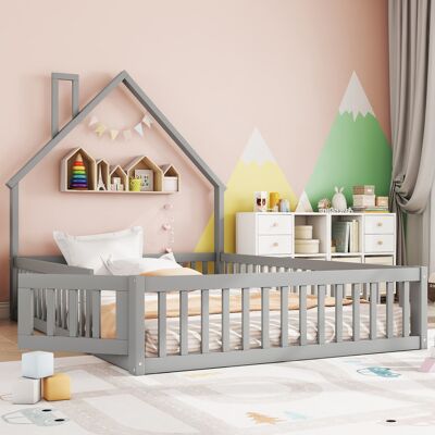 ACKERMAN Lit Capitonné 140 X 200 Cm, Lit D'Enfant Forme Cheminée, Avec Sommier À Lattes (sans Matelas), Bois De Pin, Style Minimaliste, Gris - Publicité ACKERMAN Lit Capitonné 140 X 200 Cm, Lit D'Enfant Forme Cheminée, Avec Sommier À Lattes (sans Matelas), Bois De Pin, Style Minimaliste, Gris - Publicité
