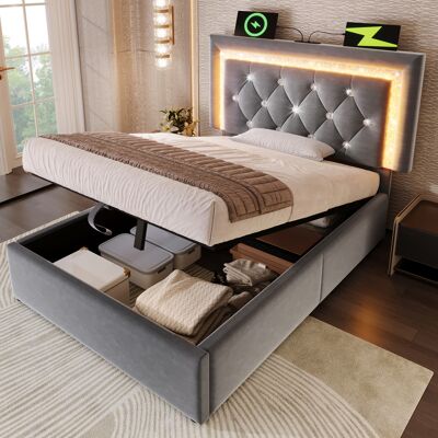 ACKERMAN Lit Simple Capitonné En Velours 90x200 Cm Avec Bande Led En Forme De Diamant Dans La Tête De Lit, Station De Charge Usb Et Type-c, Coffre De Lit Hydraulique Avec Espace De Rangement, Lit Jeune Moderne - Publicité ACKERMAN Lit Simple Capitonné En Velours 90x200 Cm Avec Bande Led En Forme De Diamant Dans La Tête De Lit, Station De Charge Usb Et Type-c, Coffre De Lit Hydraulique Avec Espace De Rangement, Lit Jeune Moderne - Publicité