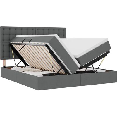 Maison Exclusive - Lit De Rangement Avec Tête De Lit Gris Foncé 200 X 200 Cm Tissu - Publicité Maison Exclusive - Lit De Rangement Avec Tête De Lit Gris Foncé 200 X 200 Cm Tissu - Publicité