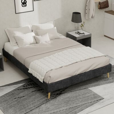 ACKERMAN Modern Minimalist Bed Frame, 140x200 Cm, Grey, Dutch Velvet Fabric, Low-profile Base, Modern Style Bedroom Furniture. Excludes Gas Lift, Headboard, And Mattress. Publicité ACKERMAN Modern Minimalist Bed Frame, 140x200 Cm, Grey, Dutch Velvet Fabric, Low-profile Base, Modern Style Bedroom Furniture. Excludes Gas Lift, Headboard, And Mattress. Publicité