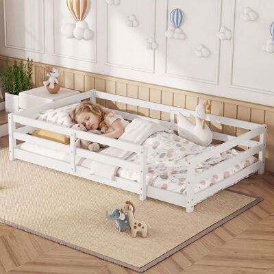 ACKERMAN Lit Montessori Au Sol Avec Barrière 4 Côtés – Surface Complète, Pas Besoin De Sommier À Lattes, Pin, Montage Simple (140 X 200 Cm, Blanc) - Publicité ACKERMAN Lit Montessori Au Sol Avec Barrière 4 Côtés – Surface Complète, Pas Besoin De Sommier À Lattes, Pin, Montage Simple (140 X 200 Cm, Blanc) - Publicité