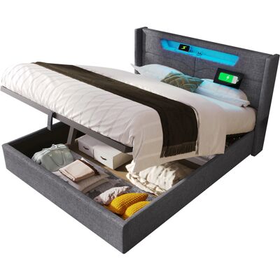 Generic Lit Rembourré Led Lit Double Avec Fonction De Charge Usb Type C Et Éclairage Led,lits De Rangement Cadre De Lit En Lin Lit Jeune 160x200 Avec Sommier À Lattes (sans Matelas) - Publicité Generic Lit Rembourré Led Lit Double Avec Fonction De Charge Usb Type C Et Éclairage Led,lits De Rangement Cadre De Lit En Lin Lit Jeune 160x200 Avec Sommier À Lattes (sans Matelas) - Publicité