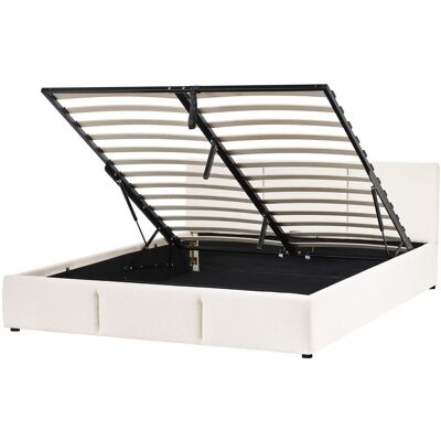 BELIANI Lit Double Moderne En Tissu 140 X 200 Cm Avec Coffre De Rangement Blanc Cassé Bousse - Publicité BELIANI Lit Double Moderne En Tissu 140 X 200 Cm Avec Coffre De Rangement Blanc Cassé Bousse - Publicité