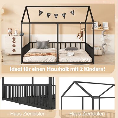 ALLAUVE Cadre Noir En Fer, Lit Pour Enfant En Métal 90x200 Cm, Sans Sommier Ni Matelas, Avec Échelle Et Barrière, Modèle Maison, Lit Jumeaux Double Design - Publicité ALLAUVE Cadre Noir En Fer, Lit Pour Enfant En Métal 90x200 Cm, Sans Sommier Ni Matelas, Avec Échelle Et Barrière, Modèle Maison, Lit Jumeaux Double Design - Publicité
