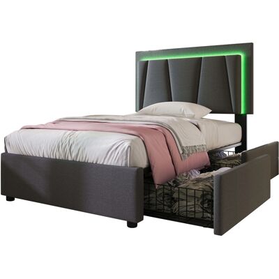 Generic Lit Rembourré Avec Éclairage Led Et 2 Tiroirs,tête De Lit Réglable En Hauteur,lit Simple 90x200cm,rangements,cadre De Lit,sommier À Lattes En Bois,garu (sans Matelas) - Publicité Generic Lit Rembourré Avec Éclairage Led Et 2 Tiroirs,tête De Lit Réglable En Hauteur,lit Simple 90x200cm,rangements,cadre De Lit,sommier À Lattes En Bois,garu (sans Matelas) - Publicité