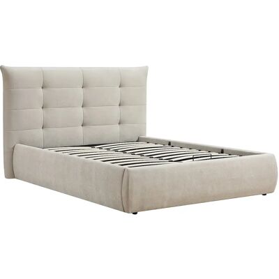 VENTE-UNIQUE Lit Coffre 140 X 190 Cm Avec Tête De Lit Capitonnée – Tissu – Beige - Dormelina - Publicité VENTE-UNIQUE Lit Coffre 140 X 190 Cm Avec Tête De Lit Capitonnée – Tissu – Beige - Dormelina - Publicité