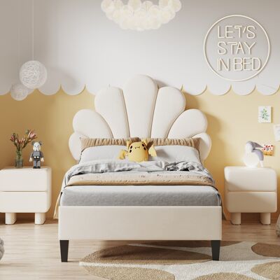 ACKERMAN Lit Capitonné Lit D'Enfant 90 X 200 Cm, Cadre De Lit Avec Dossier En Forme De Fleur Et Sommier À Lattes, Lit Pour Adolescente En Velours Doux Pour La Peau, Lit D'Appoint (couleur : Beige) - Publicité ACKERMAN Lit Capitonné Lit D'Enfant 90 X 200 Cm, Cadre De Lit Avec Dossier En Forme De Fleur Et Sommier À Lattes, Lit Pour Adolescente En Velours Doux Pour La Peau, Lit D'Appoint (couleur : Beige) - Publicité