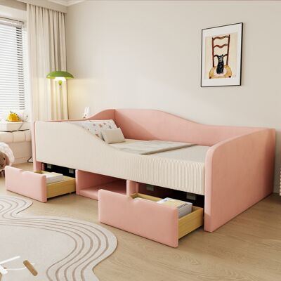 ACKERMAN Lit Capitonné Canapé Lit, 90190cm, Lit Multifonctionnel, Avec Deux Tiroirs Et Barrières, Tissu Velours Hypoallergénique, Sans Matelas, Rose + Blanc Crème - Publicité ACKERMAN Lit Capitonné Canapé Lit, 90190cm, Lit Multifonctionnel, Avec Deux Tiroirs Et Barrières, Tissu Velours Hypoallergénique, Sans Matelas, Rose + Blanc Crème - Publicité