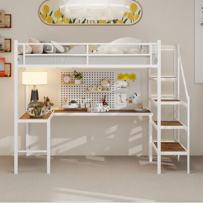 ACKERMAN Lit Mezzanine Avec Bureau En L, Grand Rangement Et Compartiments, Cadre Stable Avec Escalier, Rambarde Continue, Gain De Place, Silencieux, Sans Ressorts - Publicité ACKERMAN Lit Mezzanine Avec Bureau En L, Grand Rangement Et Compartiments, Cadre Stable Avec Escalier, Rambarde Continue, Gain De Place, Silencieux, Sans Ressorts - Publicité