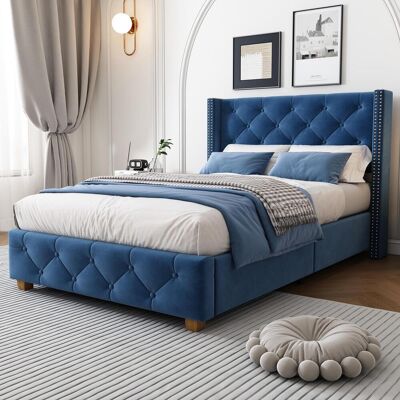 OEM Lit Capitonné 90200cm Avec Sommier À Lattes Et Tête De Lit, Capitonnage À Boutons Et Clous Décoratifs, Pieds En Bois, Velours, Bleu (ancienne Référence : 3099934aab) - Publicité OEM Lit Capitonné 90200cm Avec Sommier À Lattes Et Tête De Lit, Capitonnage À Boutons Et Clous Décoratifs, Pieds En Bois, Velours, Bleu (ancienne Référence : 3099934aab) - Publicité