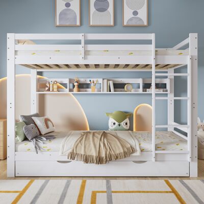 ARRIGONI Lit Superposé, Lit Pour Enfant, Lit Extensible Avec Roulettes, Avec Une Rangée D’étagères De 2 Mètres De Long, Lattes De Lit Et Échelle Stables, Pin + Mdf + Contreplaqué, Blanc, 90x200cm - Publicité ARRIGONI Lit Superposé, Lit Pour Enfant, Lit Extensible Avec Roulettes, Avec Une Rangée D’étagères De 2 Mètres De Long, Lattes De Lit Et Échelle Stables, Pin + Mdf + Contreplaqué, Blanc, 90x200cm - Publicité