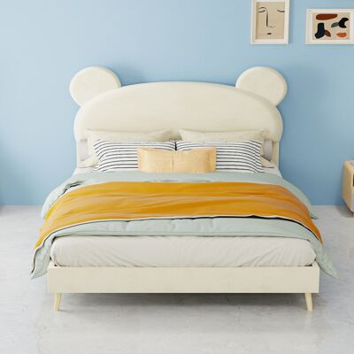 ACKERMAN Modern Minimalist Upholstered Bed With Plush Cartoon-themed Headboard, 140x200 Cm, Beige, Multifunctional Bedroom Furniture, Low-profile Solid Base (non-storage Design) Mattress Not Included. Publicité ACKERMAN Modern Minimalist Upholstered Bed With Plush Cartoon-themed Headboard, 140x200 Cm, Beige, Multifunctional Bedroom Furniture, Low-profile Solid Base (non-storage Design) Mattress Not Included. Publicité
