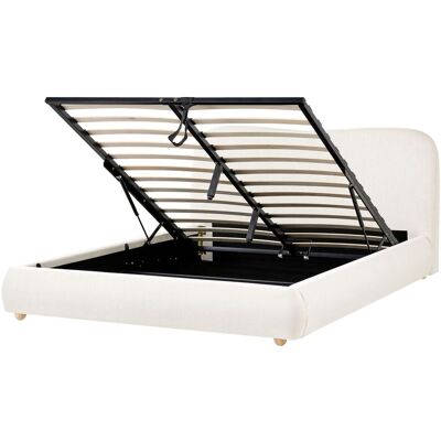 BELIANI Lit Ottoman Double Minimaliste Avec Rangement En Tissu 140 X 200 Cm Blanc Cassé Blagnac - Publicité BELIANI Lit Ottoman Double Minimaliste Avec Rangement En Tissu 140 X 200 Cm Blanc Cassé Blagnac - Publicité
