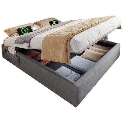 Generic Lit Double Rembourré 140×200 Cm,cadre De Lit Rembourré Avec Usb-c Et Sommier À Lattes Pleine Surface,sans Tête De Lit,coton,gris - Publicité Generic Lit Double Rembourré 140×200 Cm,cadre De Lit Rembourré Avec Usb-c Et Sommier À Lattes Pleine Surface,sans Tête De Lit,coton,gris - Publicité