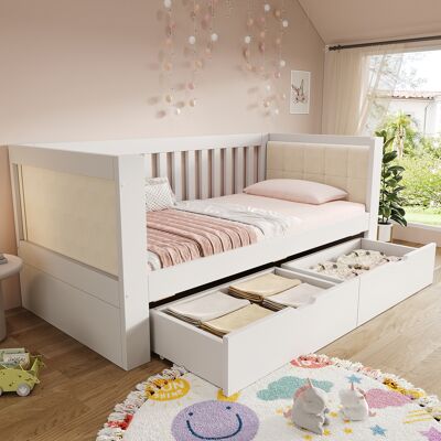 ACKERMAN Canapé-lit Blanc 90 X 200 Cm Avec 2 Tiroirs, Structure En Bois, Méridienne Avec Accoudoirs Arrondis Et Dossier Confortable, Idéal Pour Les Petits Appartements Ou Studios, Montage Facile, Matelas Non I - Publicité ACKERMAN Canapé-lit Blanc 90 X 200 Cm Avec 2 Tiroirs, Structure En Bois, Méridienne Avec Accoudoirs Arrondis Et Dossier Confortable, Idéal Pour Les Petits Appartements Ou Studios, Montage Facile, Matelas Non I - Publicité