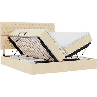 Maison Exclusive - Lit De Rangement Avec Tête De Lit Crème 180 X 200 Cm Tissu - Publicité Maison Exclusive - Lit De Rangement Avec Tête De Lit Crème 180 X 200 Cm Tissu - Publicité