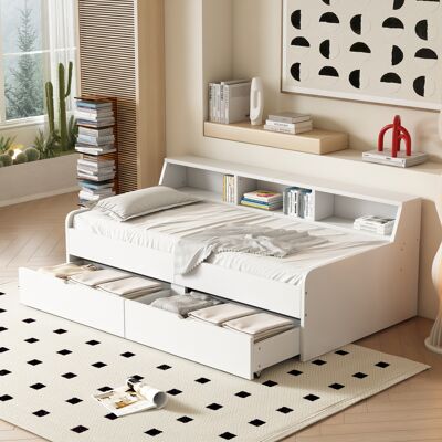 ACKERMAN Lit De Jour 90 X 200 Cm, Simple, Avec Deux Tiroirs, Avec Compartiment De Rangement, Blanc - Publicité ACKERMAN Lit De Jour 90 X 200 Cm, Simple, Avec Deux Tiroirs, Avec Compartiment De Rangement, Blanc - Publicité