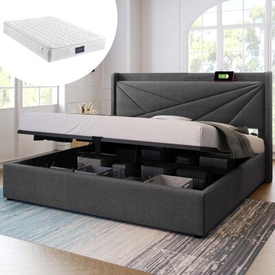 OEM Lit Double Capitonné Avec Rangement, Coffre De Lit Avec Fonction De Chargement Usb Type C, Tête De Lit, Lits Coffres, Cadre De Lit En Lin, Lit Junior 160x200 Avec Sommier À Lattes (avec Matelas), G... Publicité OEM Lit Double Capitonné Avec Rangement, Coffre De Lit Avec Fonction De Chargement Usb Type C, Tête De Lit, Lits Coffres, Cadre De Lit En Lin, Lit Junior 160x200 Avec Sommier À Lattes (avec Matelas), G... Publicité
