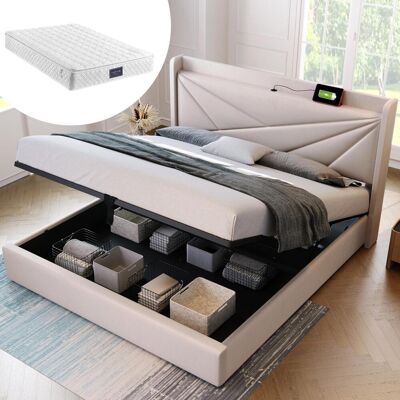 OEM Lit Double Capitonné Avec Rangement, Coffre De Lit Avec Fonction De Chargement Usb Type C, Tête De Lit, Lits Coffres, Cadre De Lit En Lin, Lit Junior 140x200 Avec Sommier À Lattes (avec Matelas), G... Publicité OEM Lit Double Capitonné Avec Rangement, Coffre De Lit Avec Fonction De Chargement Usb Type C, Tête De Lit, Lits Coffres, Cadre De Lit En Lin, Lit Junior 140x200 Avec Sommier À Lattes (avec Matelas), G... Publicité