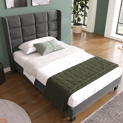 LEMONBEST Lit Simple Rembourrée 90x200 Cm Avec Tête De Lit Rembourrée, Sommier À Lattes, Design Moderne, Confort Ferme Moyen, Lin, Gris - Publicité LEMONBEST Lit Simple Rembourrée 90x200 Cm Avec Tête De Lit Rembourrée, Sommier À Lattes, Design Moderne, Confort Ferme Moyen, Lin, Gris - Publicité