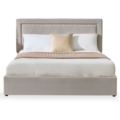 MENZZO Lit Coffre Sandiego Avec Sommier Relevable 160x200cm Et Tête De Lit Cloutée Velours Taupe - Publicité MENZZO Lit Coffre Sandiego Avec Sommier Relevable 160x200cm Et Tête De Lit Cloutée Velours Taupe - Publicité