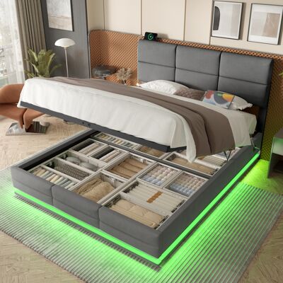ACKERMAN 160 X 200 Cm Lit Capitonné En Velours Moderne Avec Dossier À Hauteur Réglable – Incluant Connexions Usb/type-c, Éclairage D'Ambiance Led, Système De Levage Hydraulique Et Espace De Rangement Xxl (sans - Publicité ACKERMAN 160 X 200 Cm Lit Capitonné En Velours Moderne Avec Dossier À Hauteur Réglable – Incluant Connexions Usb/type-c, Éclairage D'Ambiance Led, Système De Levage Hydraulique Et Espace De Rangement Xxl (sans - Publicité